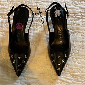 Karl Lagerfeld Black and Gold Embellished Heels